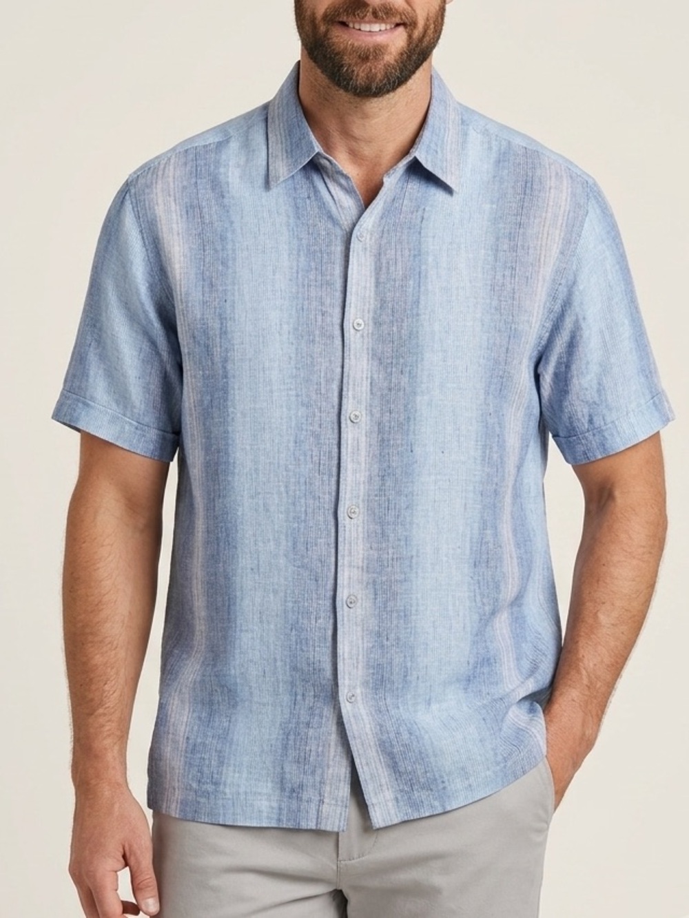 Cubavera Button-Down 100% LINEN Shirt Light Blue Short-Sleeve XLARGE